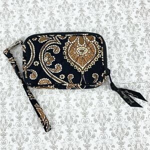 Vera Bradley Small Wristlet Bag Black & Brown Paisley Travel Cards Makeup